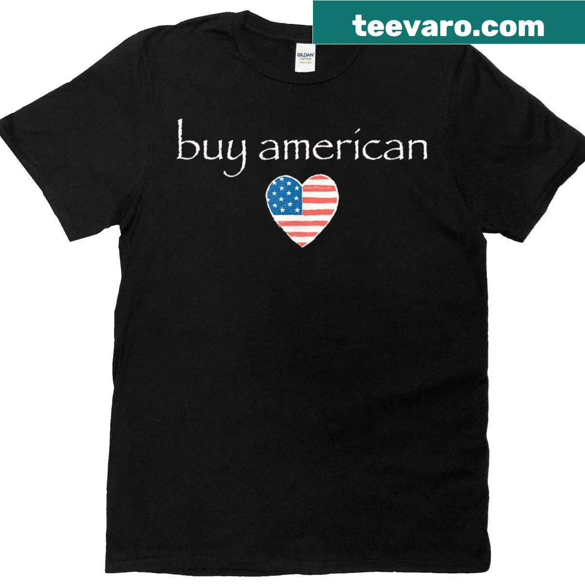 Patriotic T-shirt with the phrase Buy American and a Trump support theme — on a men's t-shirt