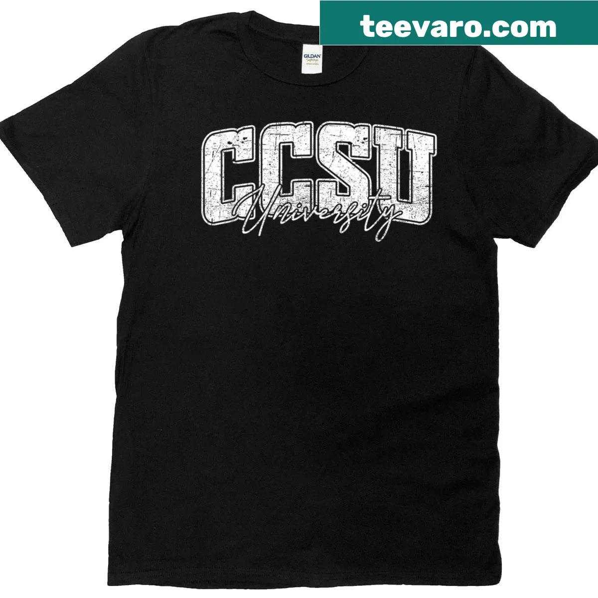 Vintage CCSU athletic design t-shirt featuring an arch graphic — on a men's t-shirt