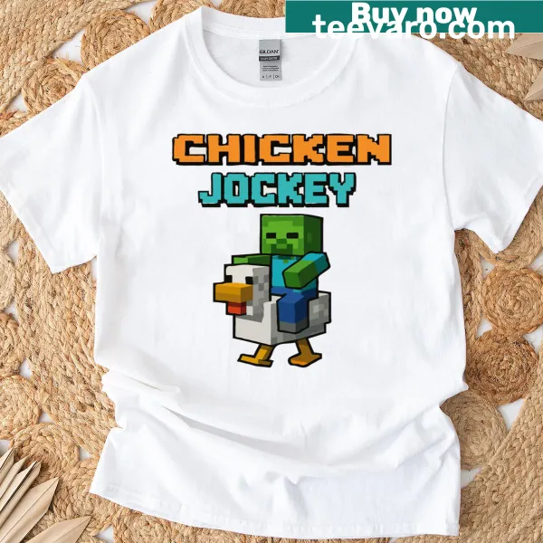 Funny chicken jockey zombie pixel art gamer t-shirt