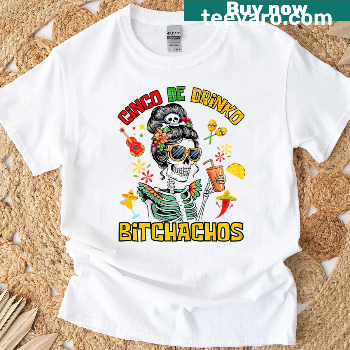 Funny Cinco de Mayo drinking T-shirt with cartoon design — on a men's t-shirt