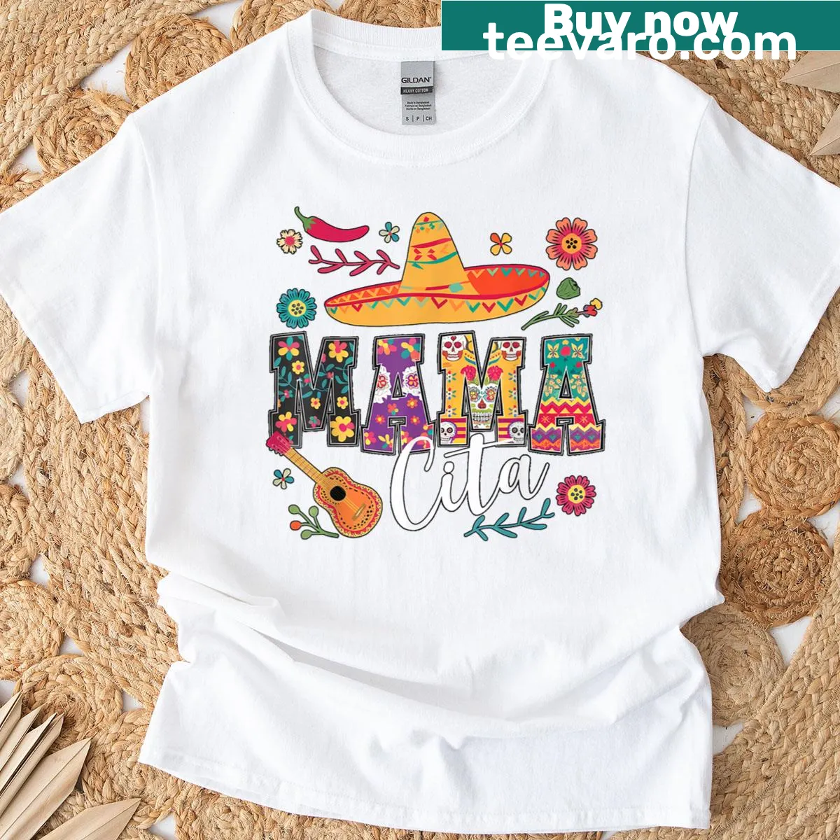 Floral T-shirt with 'Mamacita' design for Cinco De Mayo celebrations — on a men's t-shirt