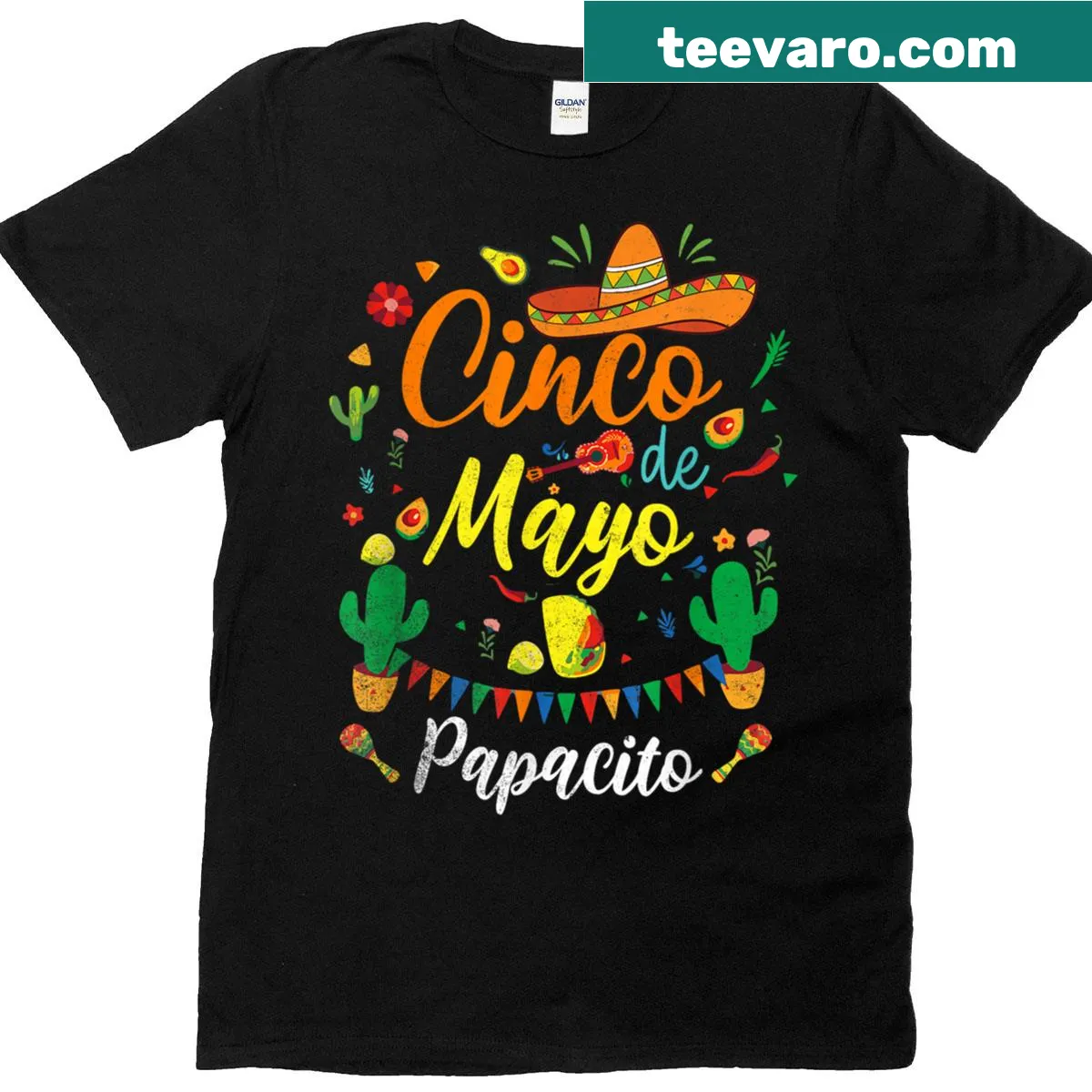 Cheerful shirt with the phrase 'Papacito', celebrating Cinco de Mayo festivities. — on a men's t-shirt