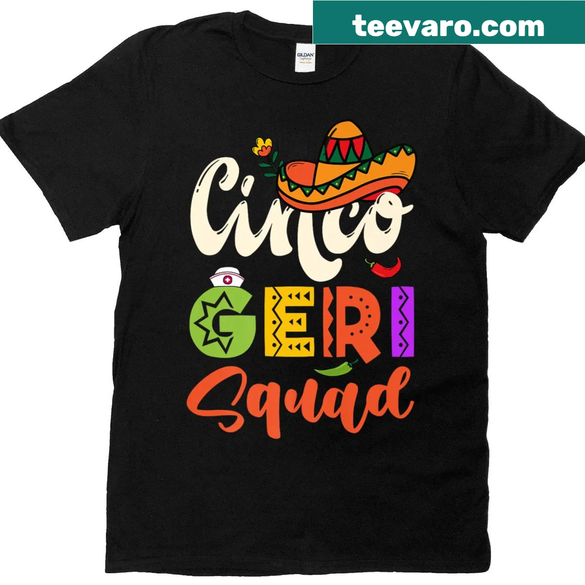 Cinco Geri Squad t-shirt for geriatric nurses featuring humorous typography — on a men's t-shirt