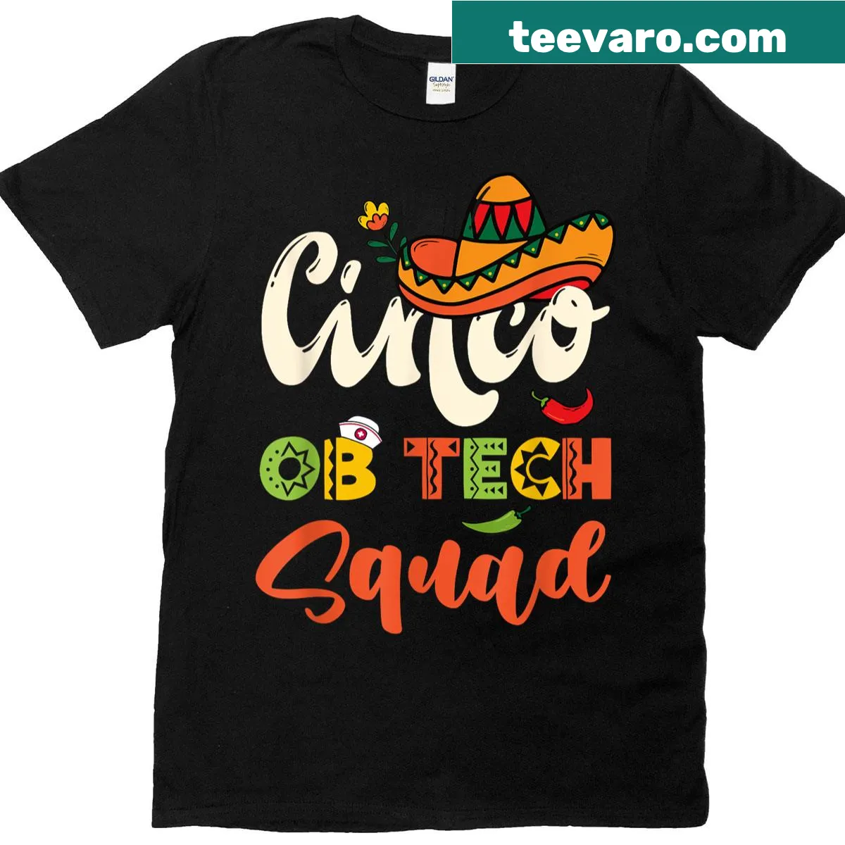 Cinco Ob Tech Squad t-shirt for obstetrics technicians with humorous design — on a men's t-shirt