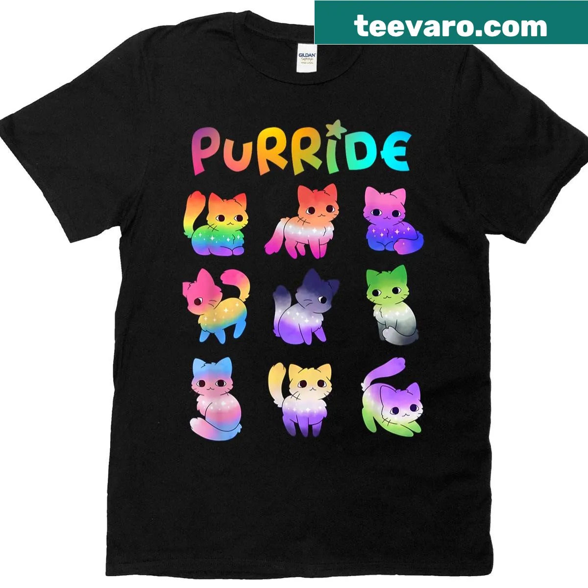 Cute cartoon cats with 'Coquette Purride' text for Pride Month — on a men's t-shirt