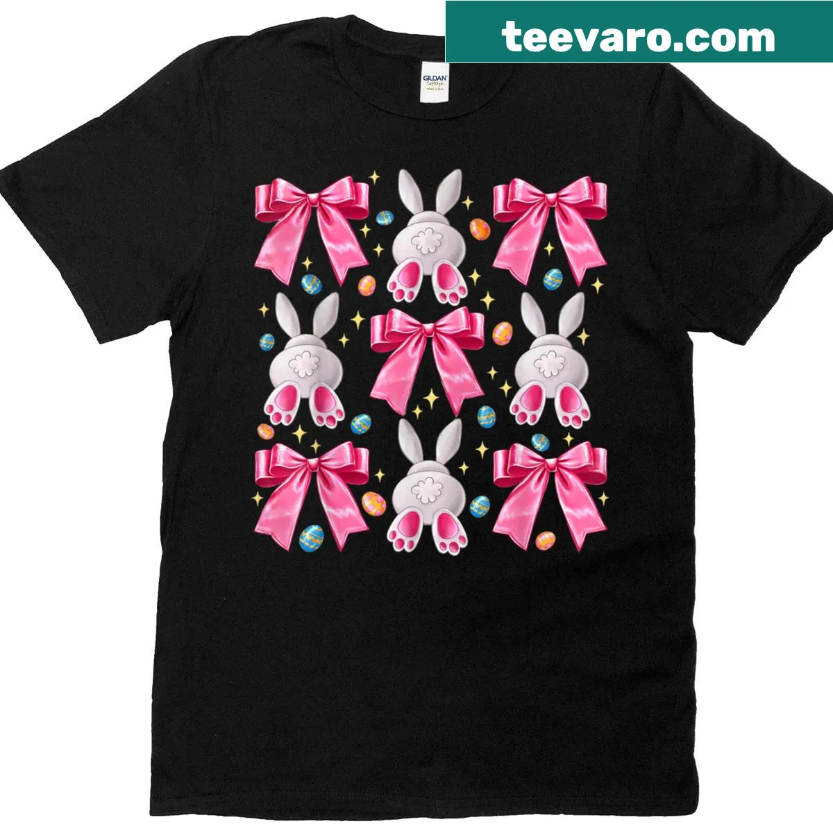 Cute t-shirt featuring a bunny face with a bow for Easter — on a men's t-shirt