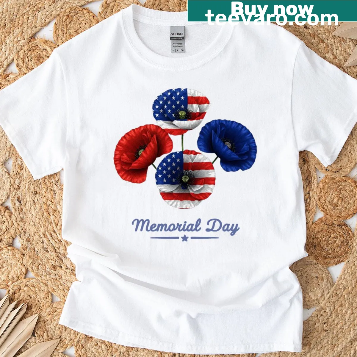 Patriotic floral graphic T-shirt for Memorial Day — on a men's t-shirt