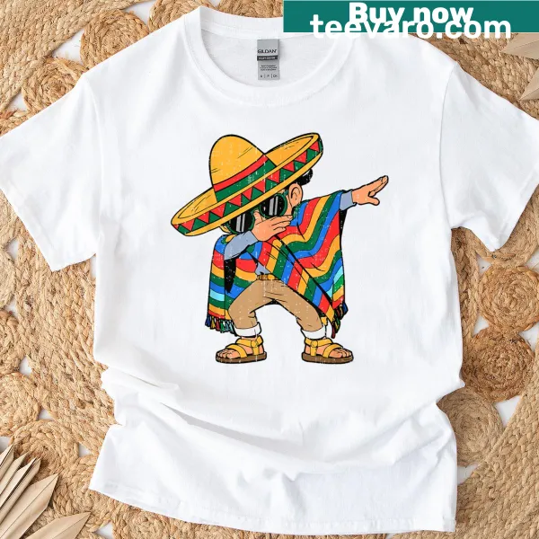 Playful toddler T-shirt with a dabbing figure in a sombrero for Cinco de Mayo