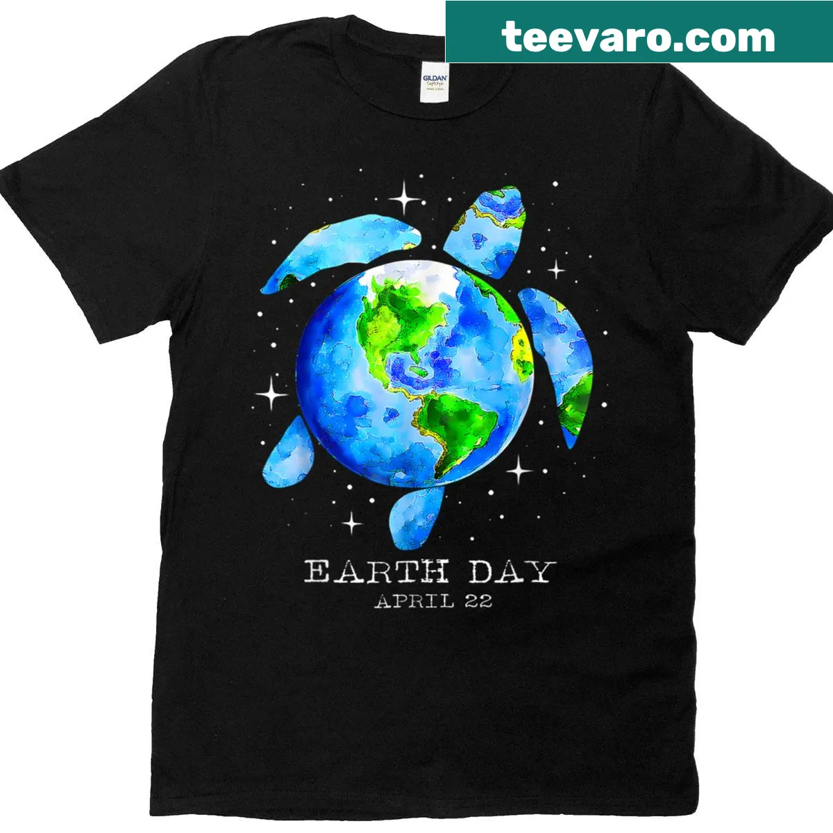 T-shirt featuring a sea turtle illustration promoting Earth Day — on a men's t-shirt