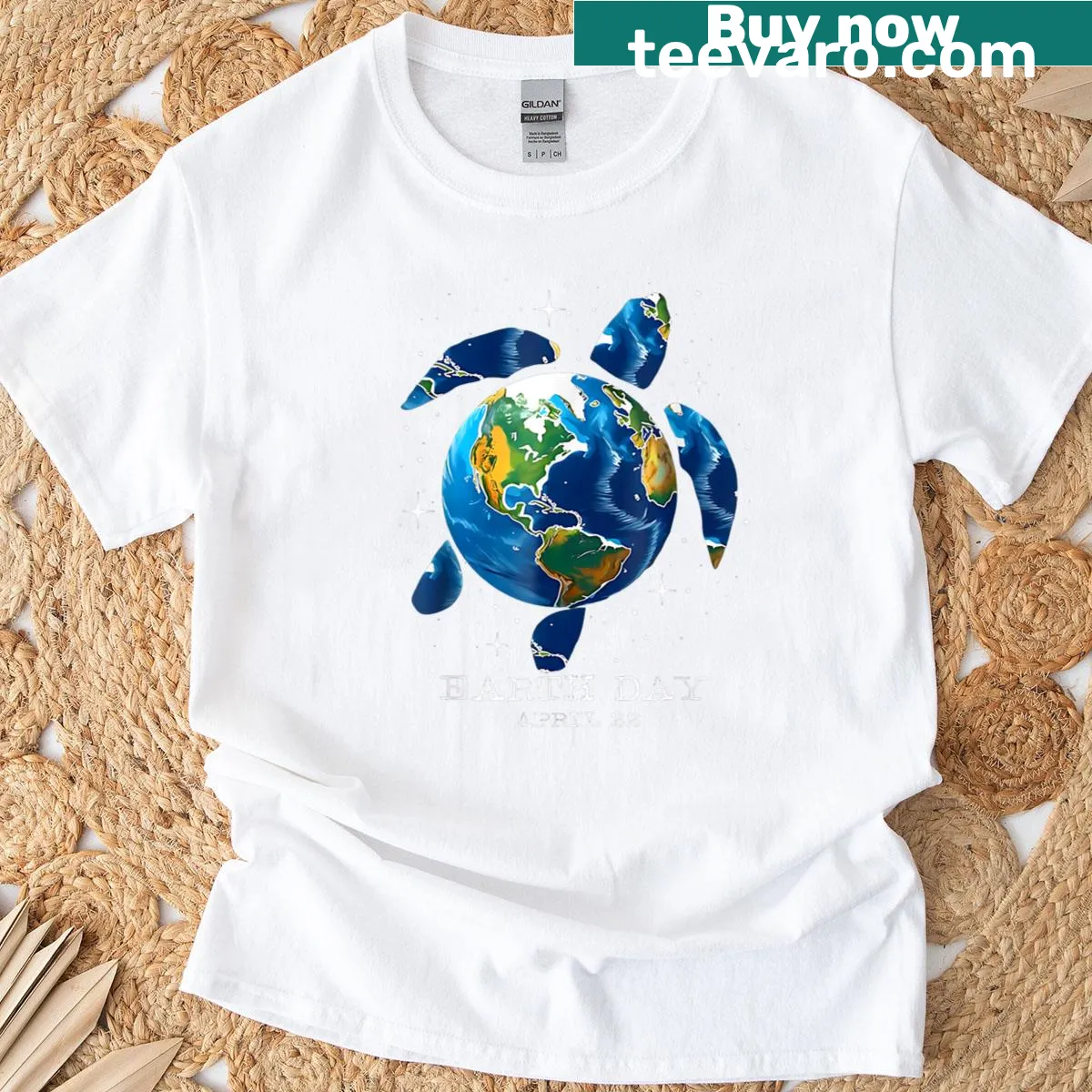 Illustrated sea turtle design promoting Earth Day and conservation efforts — on a men's t-shirt