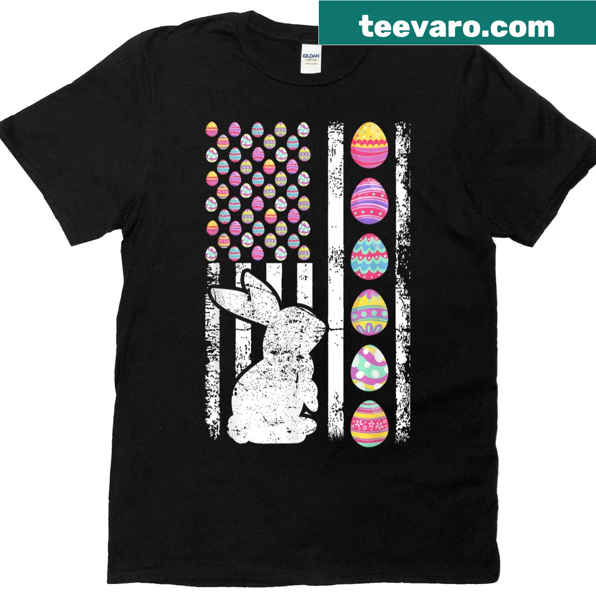 Easter Bunny T-shirt with American flag design — on a men's t-shirt