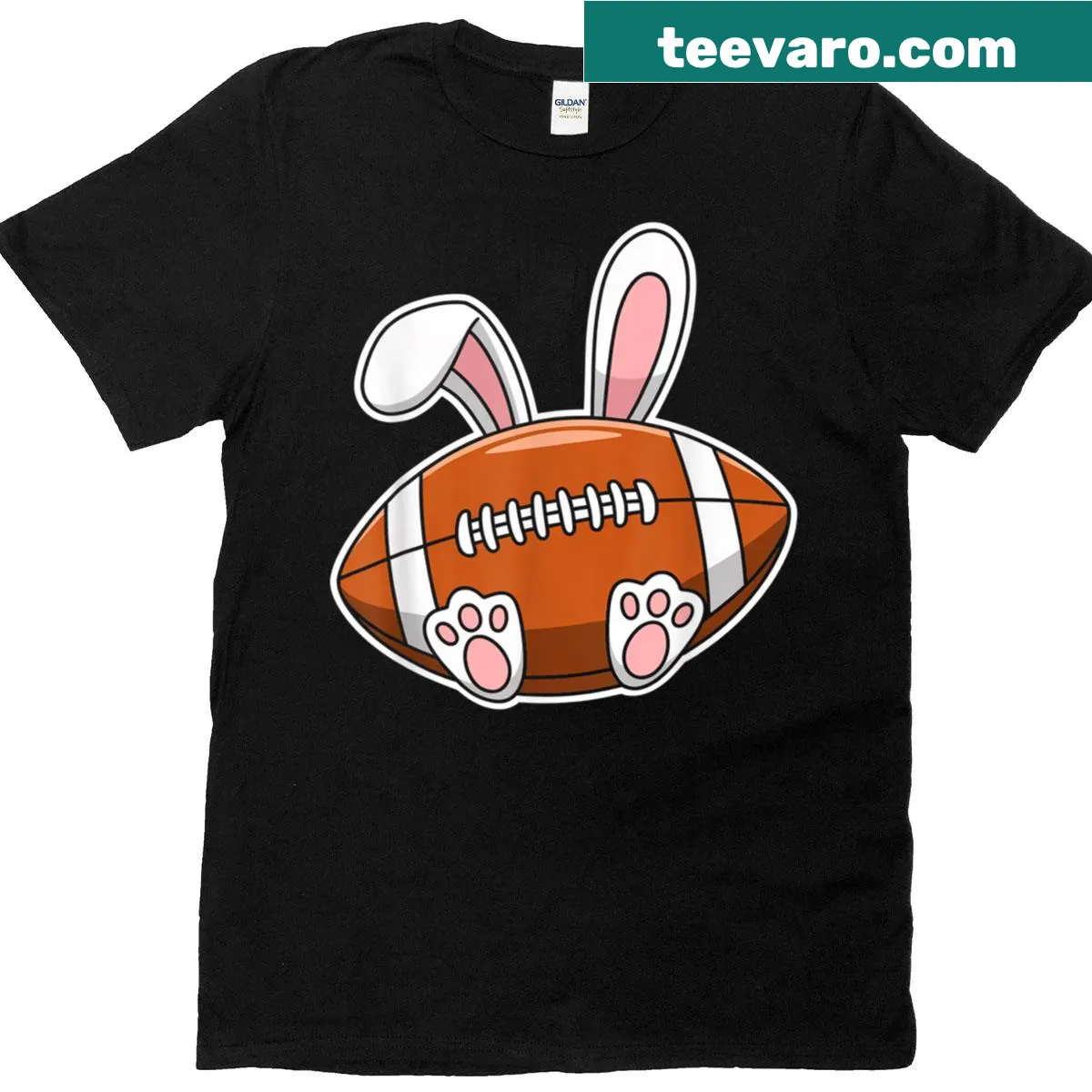 Happy Easter shirt with a bunny playing football — on a men's t-shirt