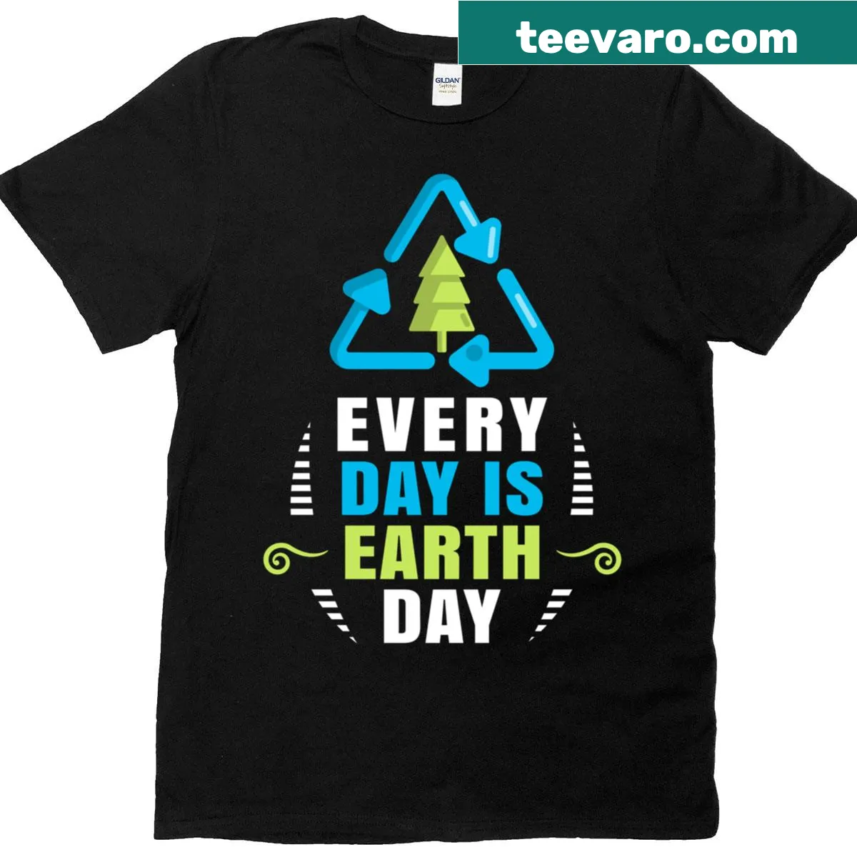 Earth Day themed T-shirt with Every Day Is Earth Day slogan — on a men's t-shirt