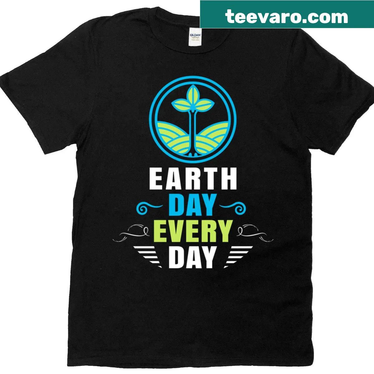 Activism-themed T-shirt with text: Every Day Is Earth Day promoting environmental awareness — on a men's t-shirt