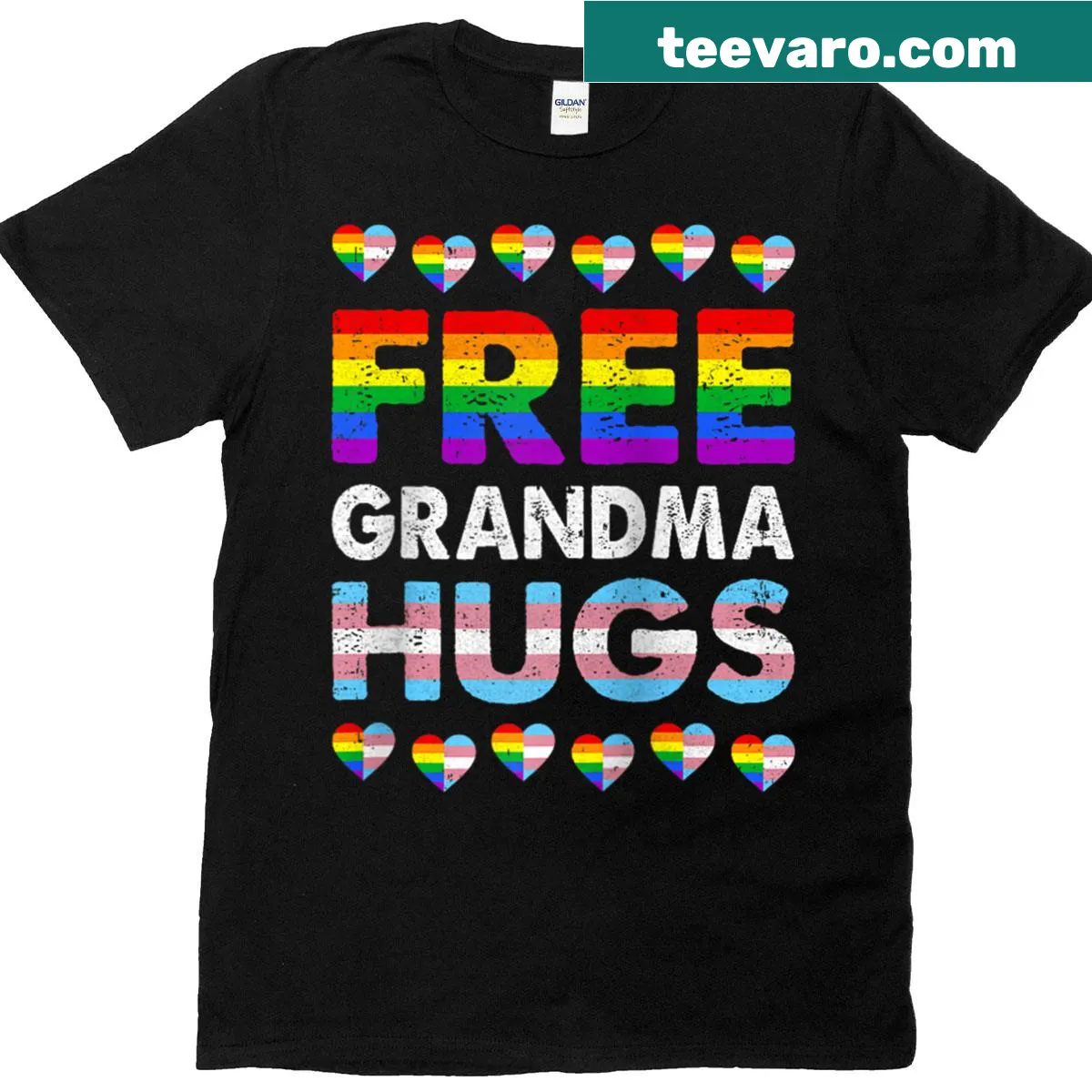 Raglan tee with 'Free Grandma Hugs' and rainbow graphic — on a men's t-shirt
