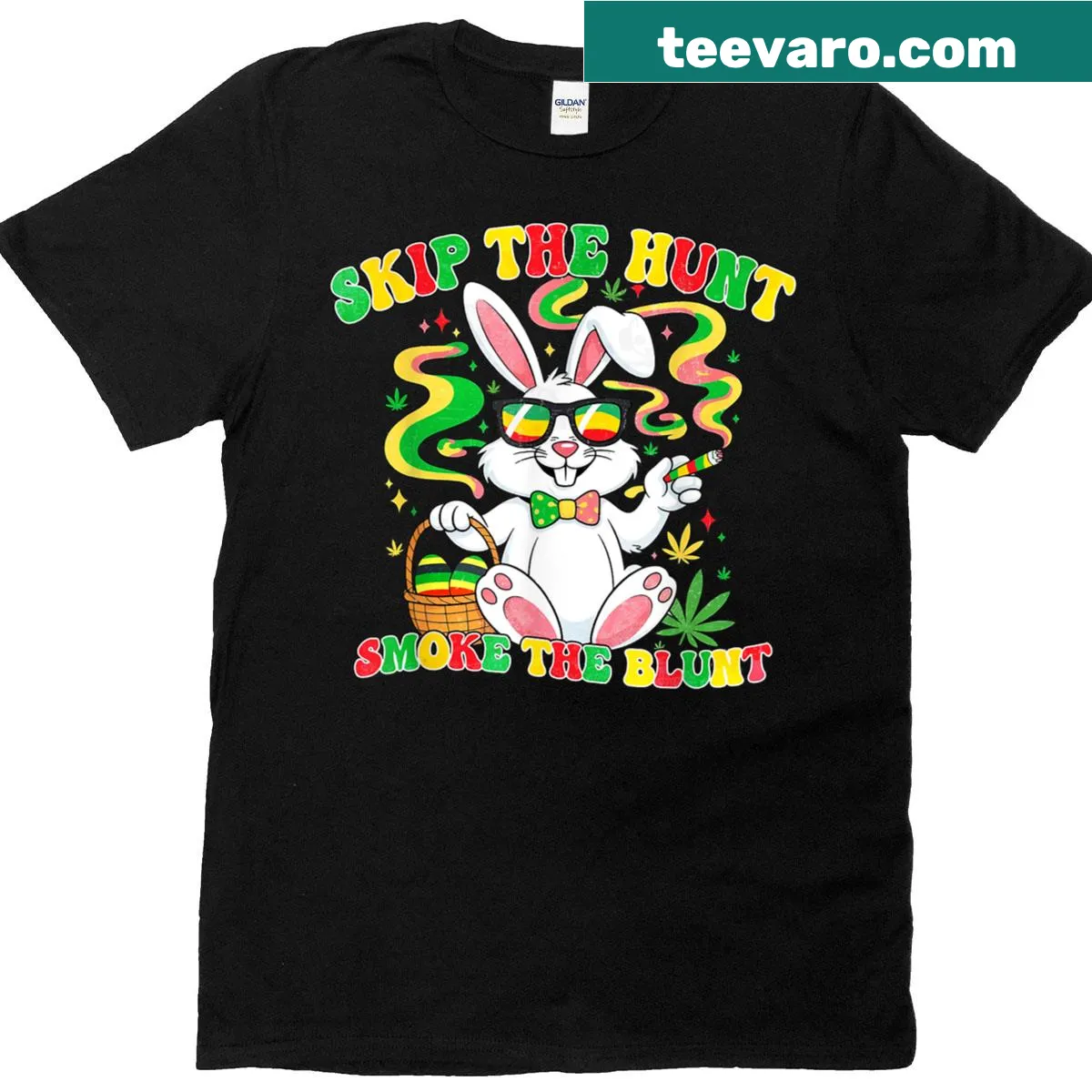 Humorous Easter-themed typography on T-shirt for 420 celebrations — on a men's t-shirt