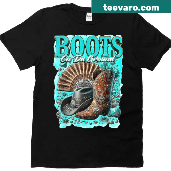 Illustration of black cowgirl boots with bling on a T-shirt