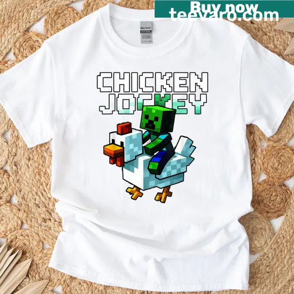 Cartoon graphic of a Chicken Jockey Zombie in pixel art style