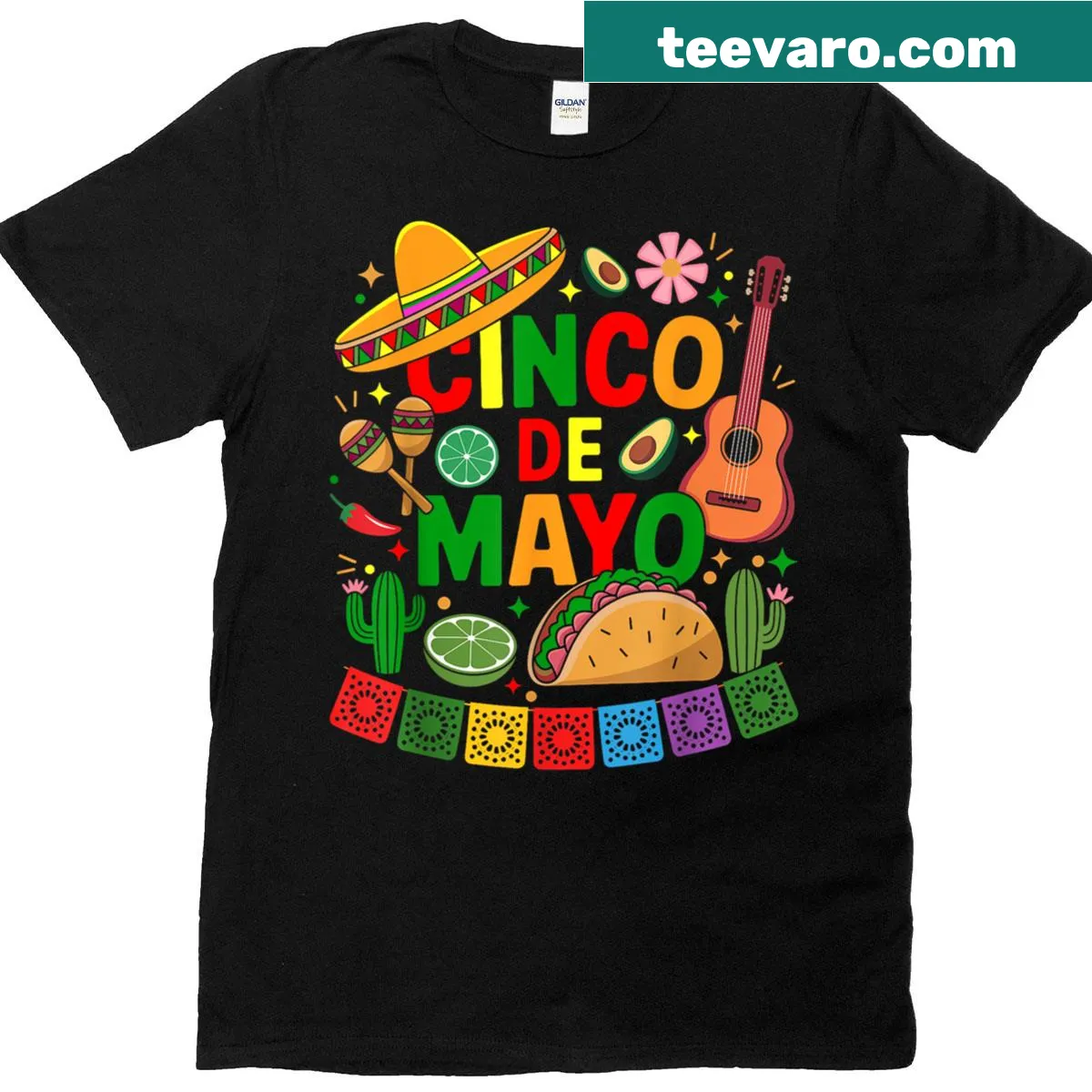 Sombrero hat graphic with festive text on a T-shirt — on a men's t-shirt