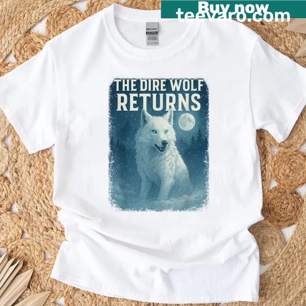 Humorous graphic of a dire wolf on t-shirt