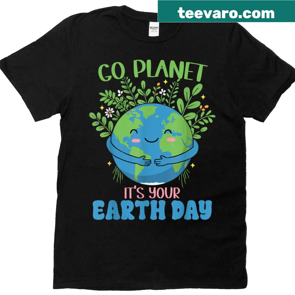Cute Earth Day 2025 t-shirt with an illustration of a friendly Earth — on a men's t-shirt
