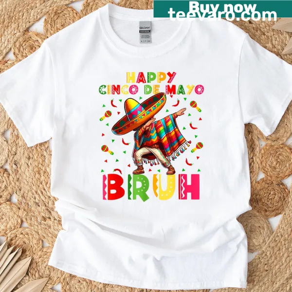 T-shirt of a boy dabbing in poncho and sombrero for Cinco de Mayo
