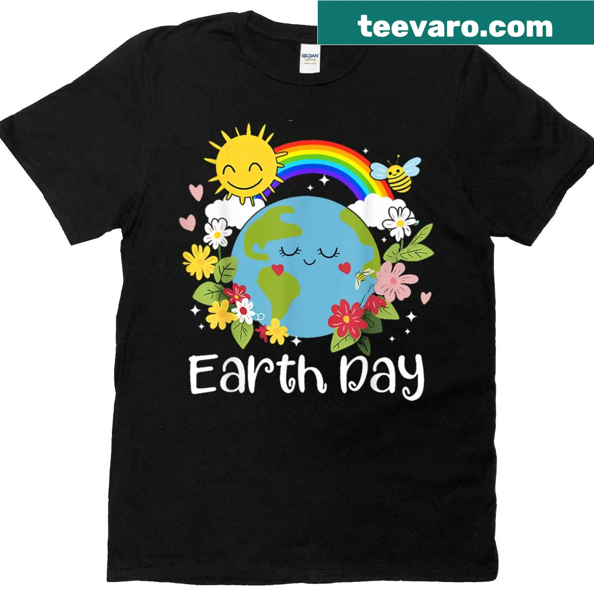 Cute Earth graphic T-shirt with floral design for Earth Day — on a men's t-shirt