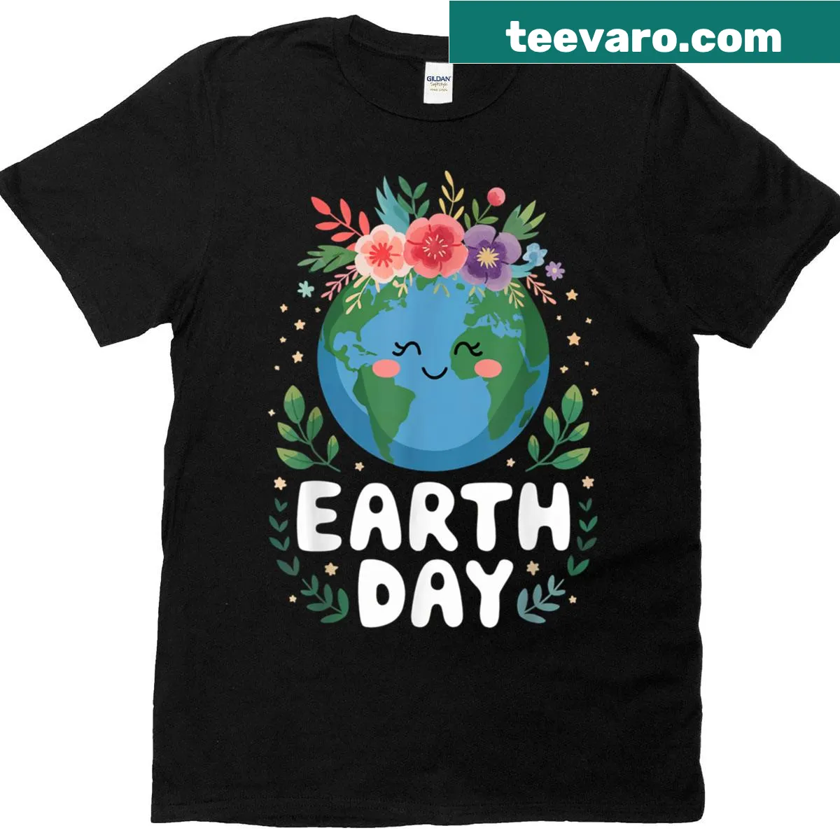 Floral Earth Day T-shirt suitable for women, kids, and teachers — on a men's t-shirt