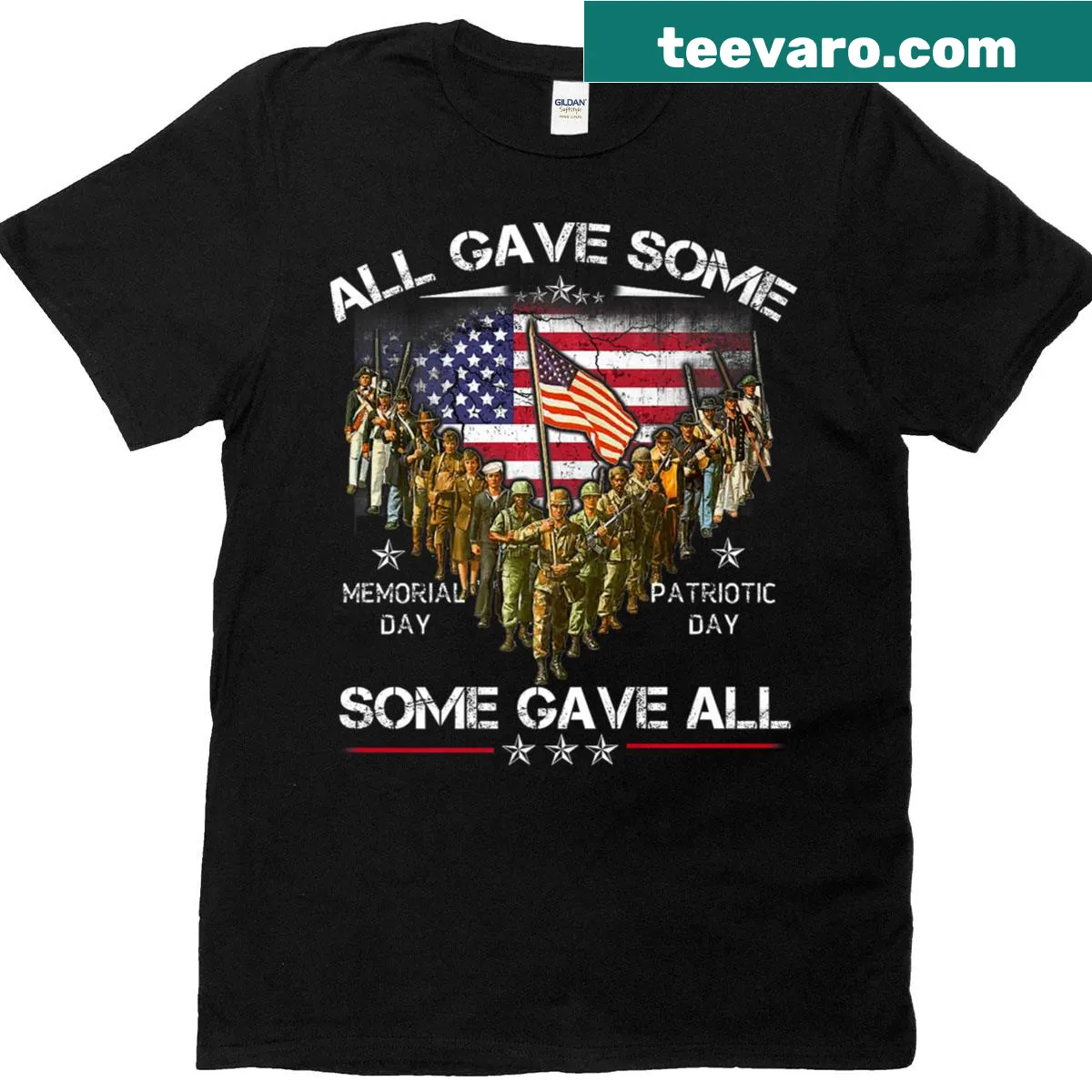 Memorial Day T-shirt with US flag and 'Some Gave All' text — on a men's t-shirt