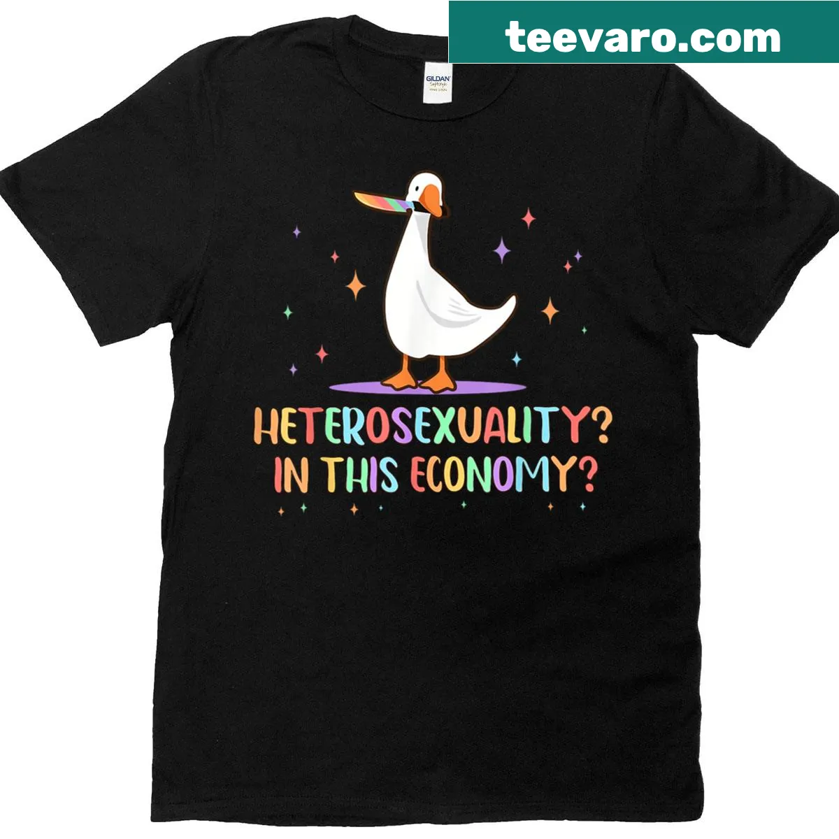 Funny LGBTQ-themed T-shirt discussing relationships and economy. — on a men's t-shirt