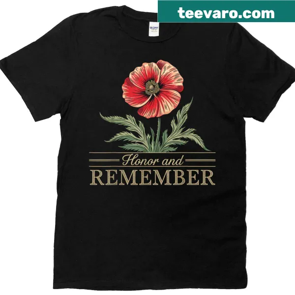 Vintage poppy flower graphic for Memorial Day remembrance.