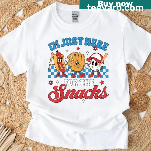 Kids t-shirt with 'Just Here For The Snack' baseball graphic