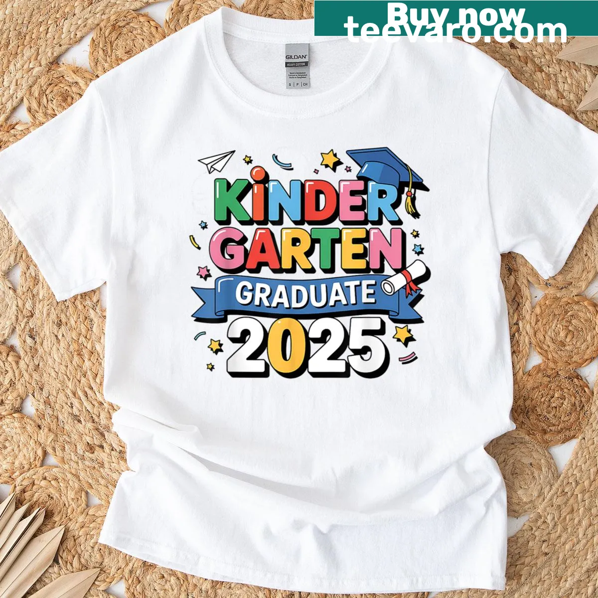 Kindergarten graduation t-shirt with celebratory graphics — on a men's t-shirt