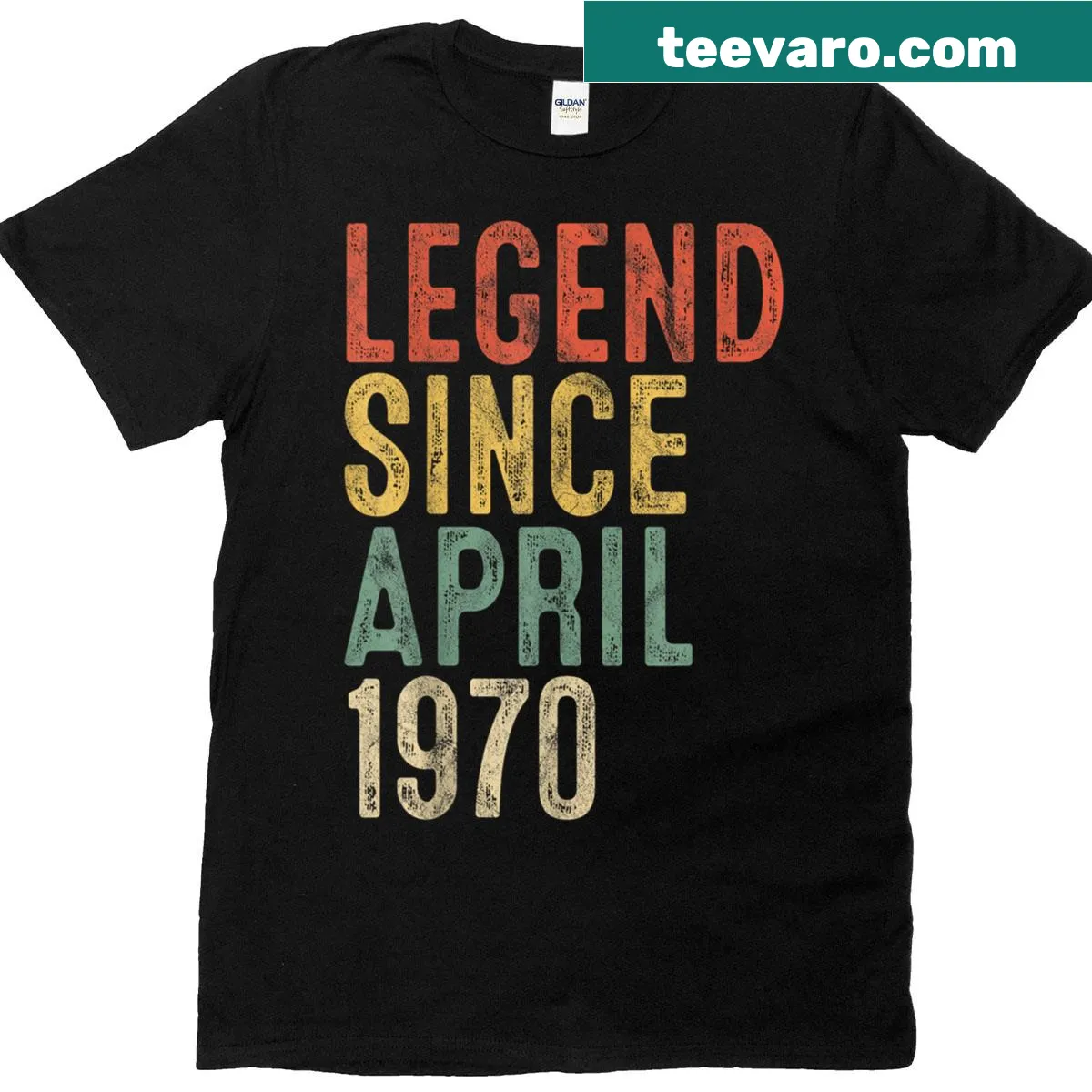 Vintage-style t-shirt with 'Legend 1970' design for 55th birthday — on a men's t-shirt