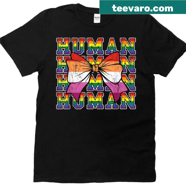 Rainbow LGBT flag t-shirt with coquette bow design
