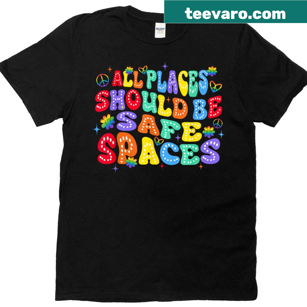 T-shirt promoting the message of safe places for all — on a men's t-shirt