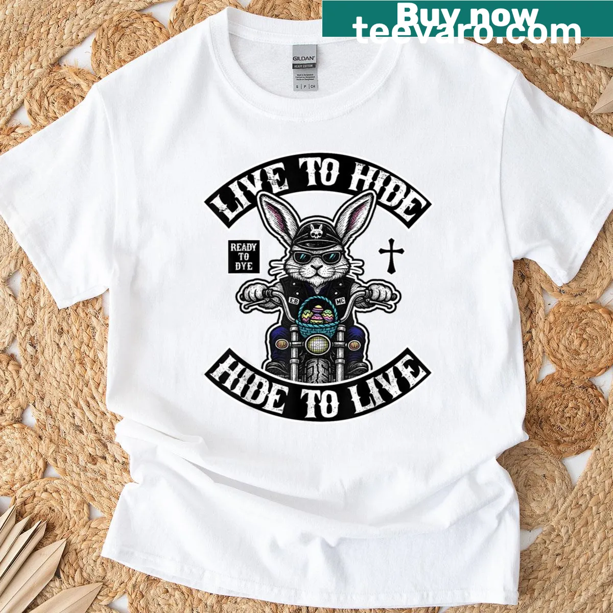 Funny Easter T-shirt with a cartoon bunny and clever phrase — on a men's t-shirt