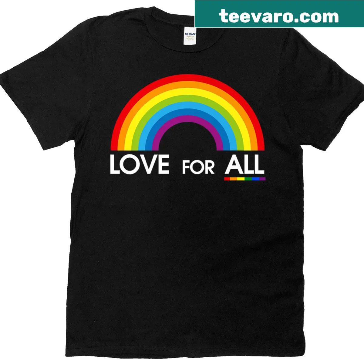 Rainbow-themed shirt promoting love and equality for all — on a men's t-shirt