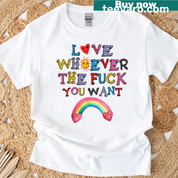 LGBTQ pride t-shirt with rainbow graphic and text