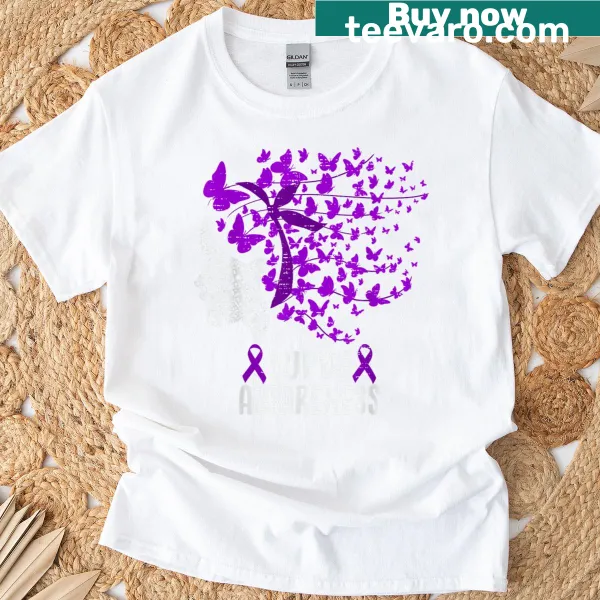 Lupus Awareness T-shirt with butterfly and purple ribbon