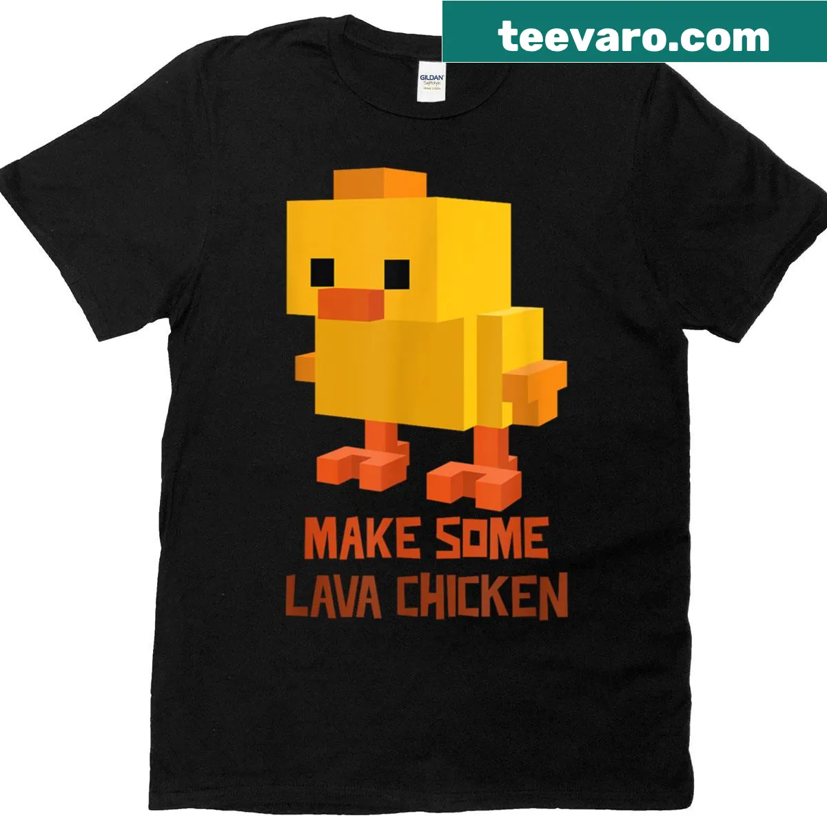 Pixel art t-shirt featuring a funny lava chicken graphic — on a men's t-shirt