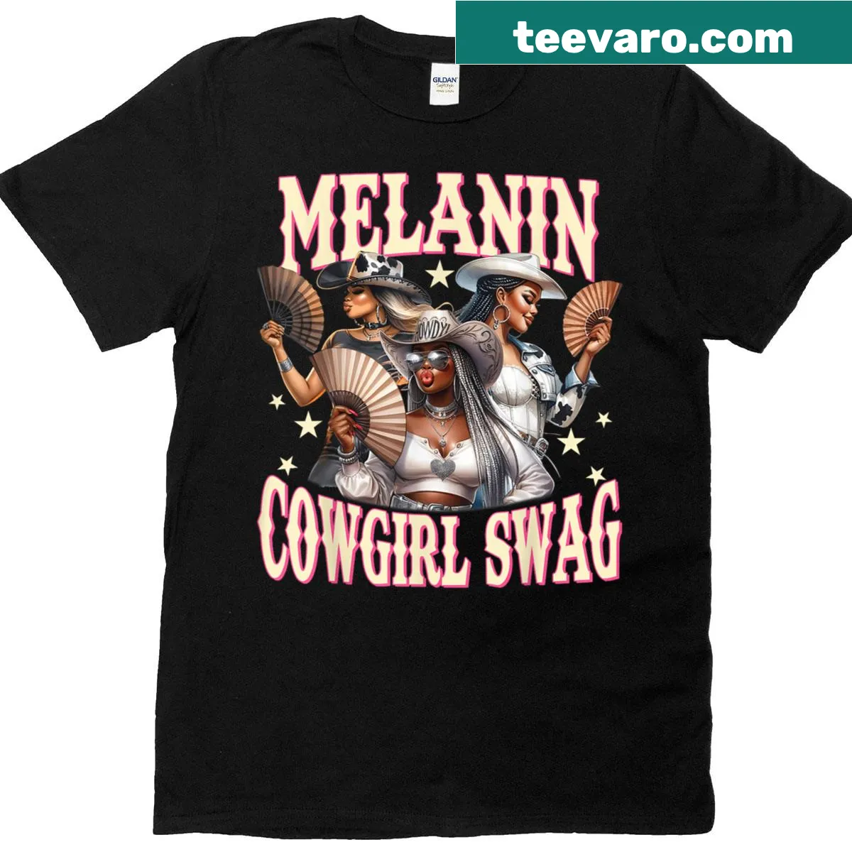 T-shirt featuring a cowgirl graphic celebrating Black history and culture — on a men's t-shirt