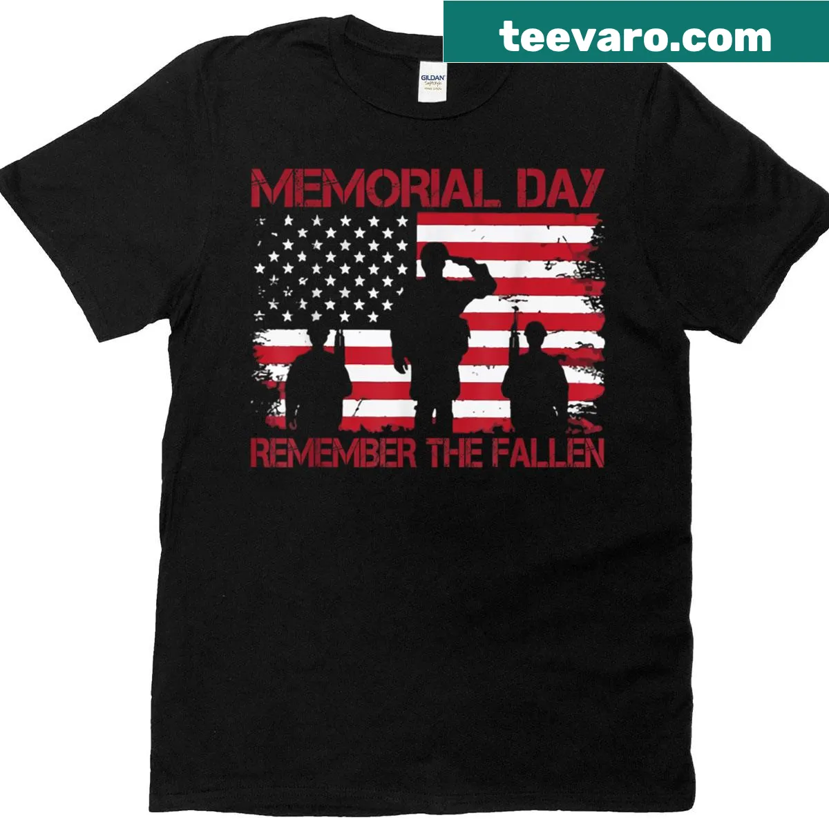 Military camouflage T-shirt with the phrase 'Remember The Fallen' — on a men's t-shirt