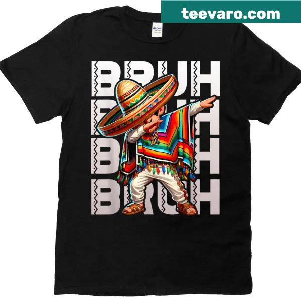 Funny Cinco De Mayo kids T-shirt featuring a dabbing boy in a poncho