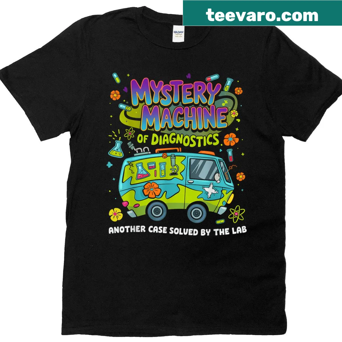 Cartoon t-shirt for lab technicians celebrating diagnostics — on a men's t-shirt