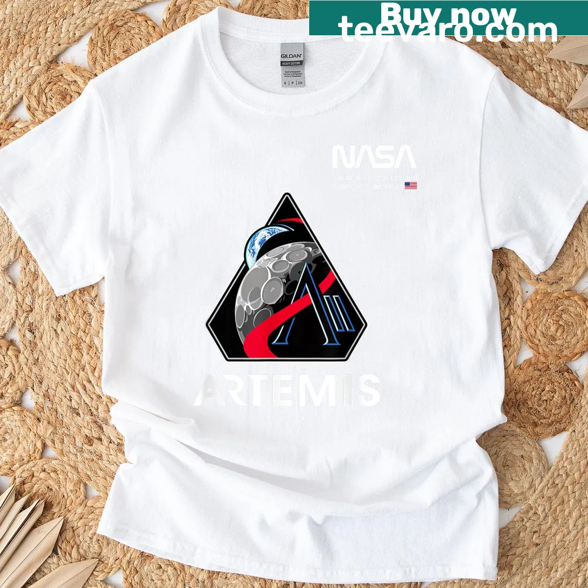 NASA Artemis II mission patch graphic on T-shirt — on a men's t-shirt