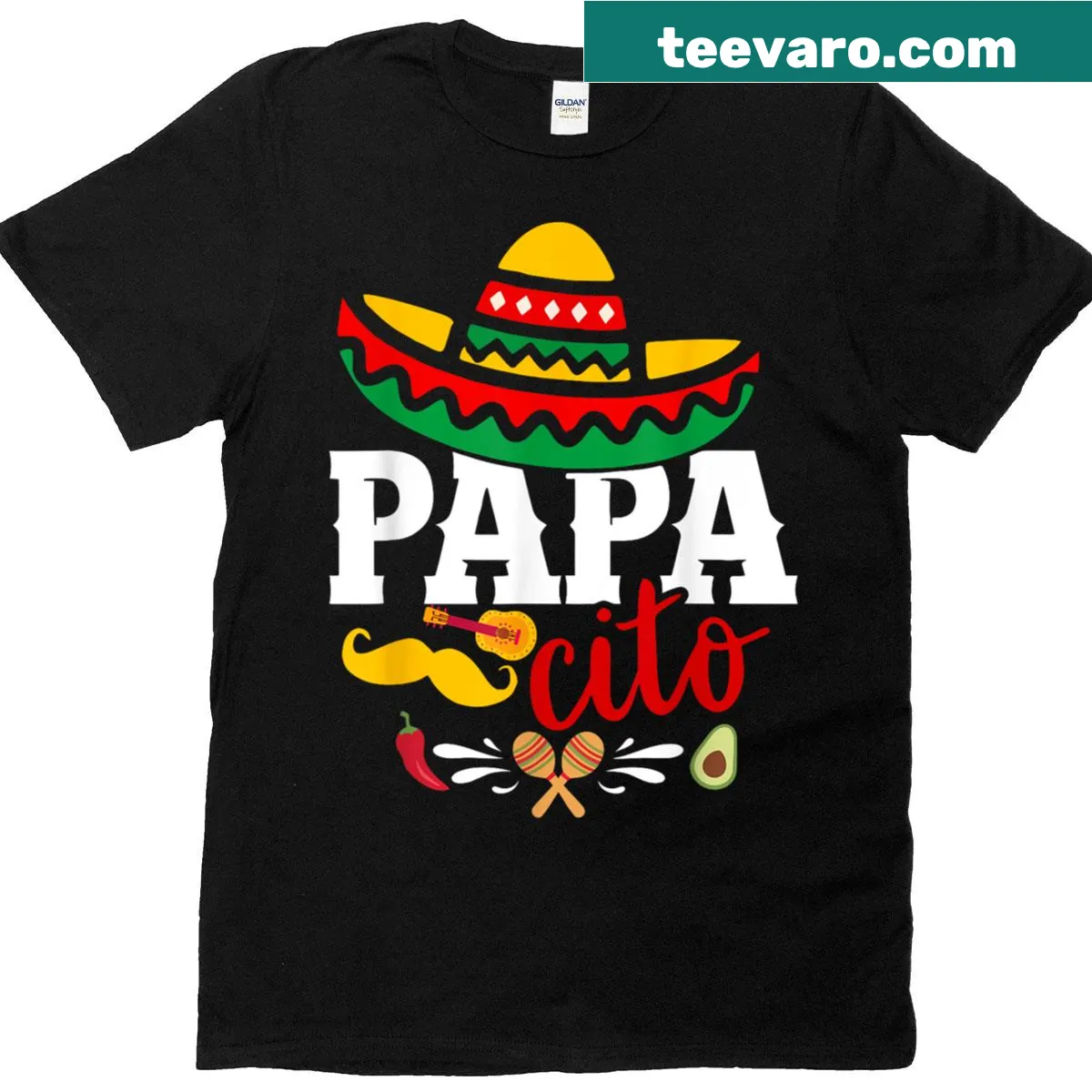 Cartoon-style Cinco De Mayo couple T-shirt for Papacitos — on a men's t-shirt