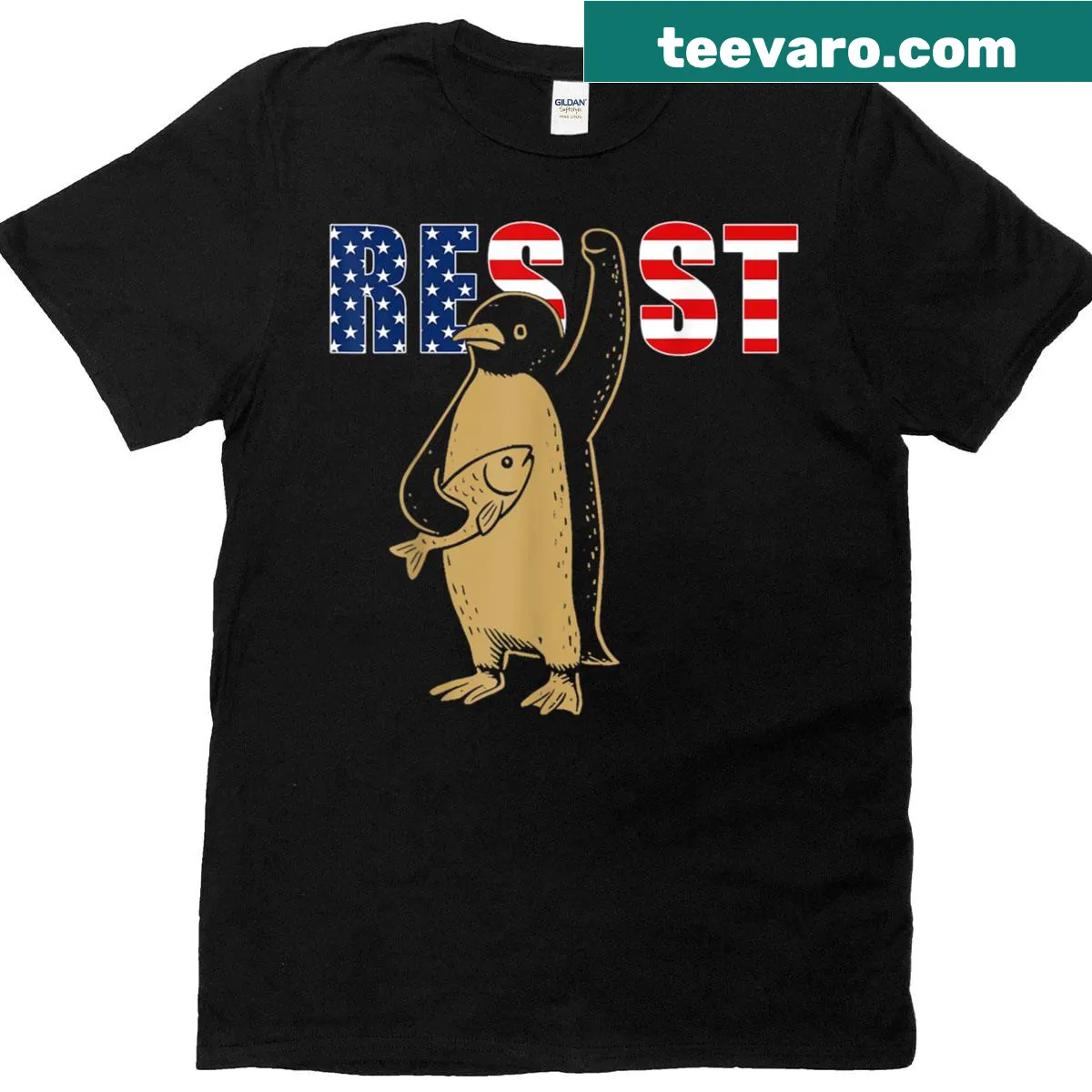 Funny penguin graphic with a political resistance theme — on a men's t-shirt