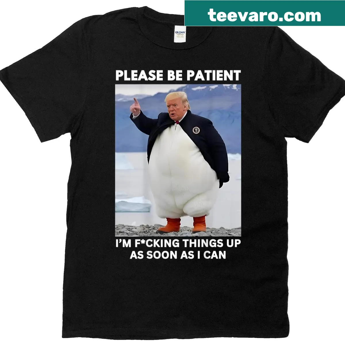 Funny penguins T-shirt with anti-Trump protest slogan — on a men's t-shirt