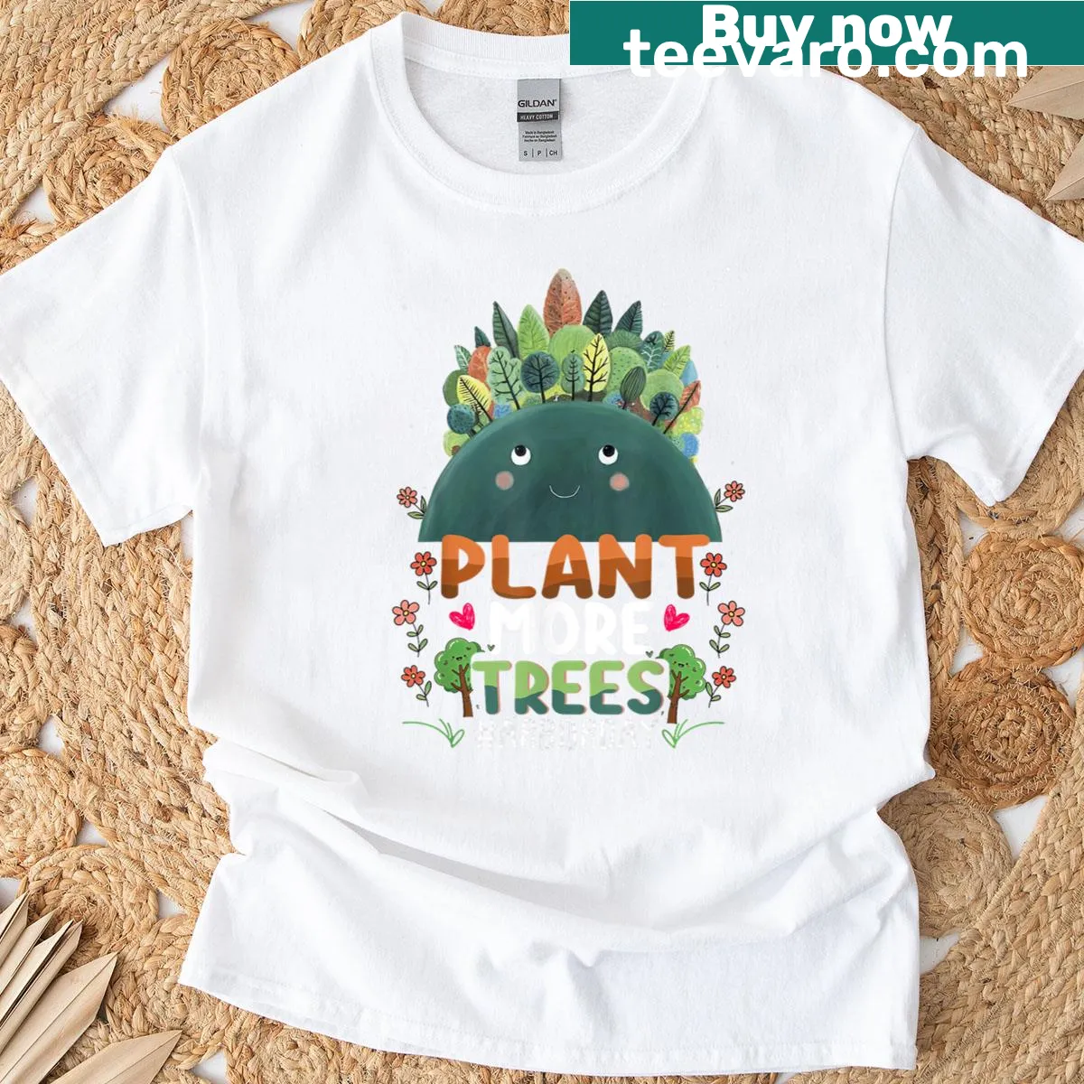 Cute tree hugging graphic design on an Earth Day themed t-shirt — on a men's t-shirt